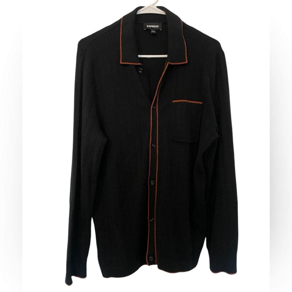 Express pipe ribbed button down sweater